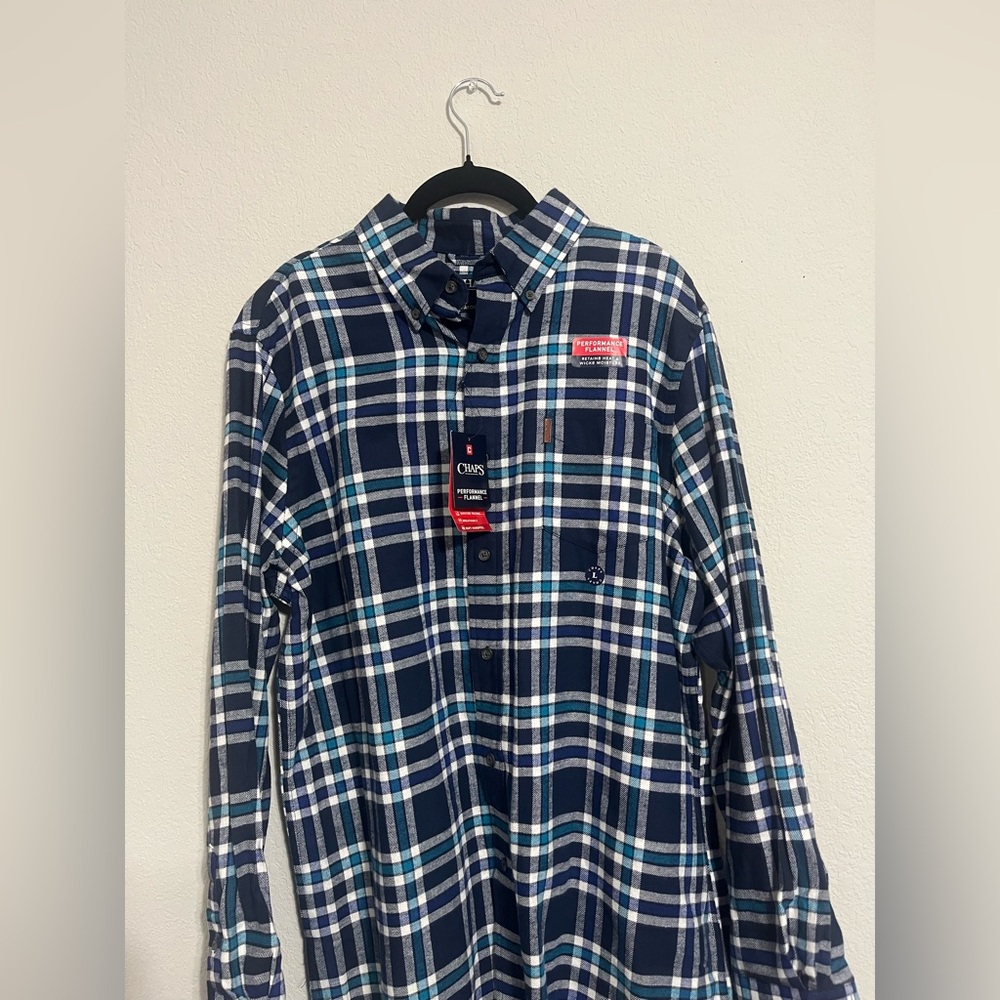 Chaps Blue & White Performance Flannel (Size: L)